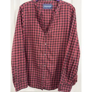 Calvin‎ Klein Jeans Womens Gingham Button Up Flannel Shirt Large Red Long Sleeve